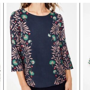 Boden Larissa Top Navy Blouse with Green and Pink Floral Design